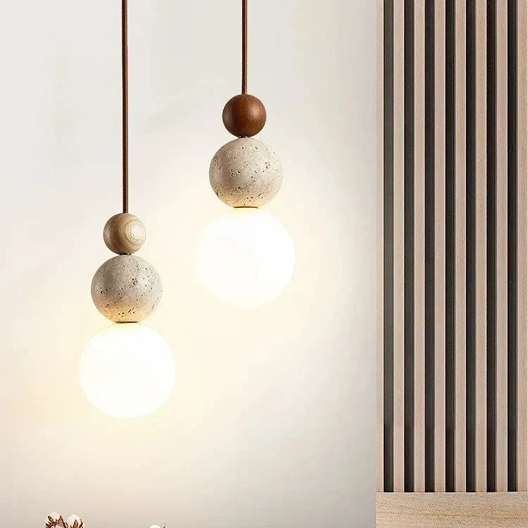 Stone Hanging Lamp for Bedroom Nightstand 4.7 in Cream Finish Soft LED Glow Modern Suspended Lighting Above Bedside Compact Space-Saving Cor