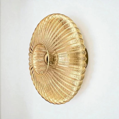 Textured Glass Wall Sconce Amber Finish Shell Design Bedroom Hallway Lighting Indoor Mounted Accent Fixture Vintage Modern Decorative Light