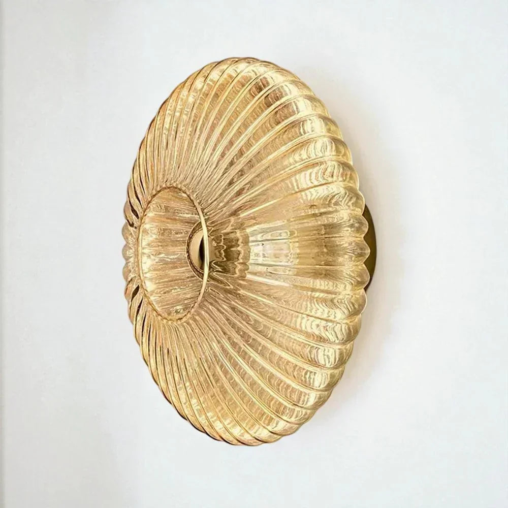 Textured Glass Sconce Fixture Warm Glow Indoor Accent Light Shell Shape for Entryway Bedroom Hallway Contemporary Boho Art Deco Style
