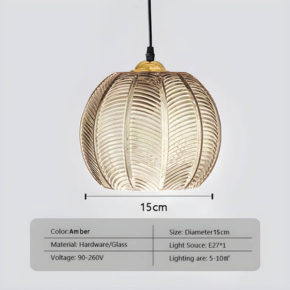 Fluted Globe Hanging Fixture Green Textured Glass Shade 10-Inch E27 Socket Dining Kitchen Island Overhead Lighting for Modern Retro Interior