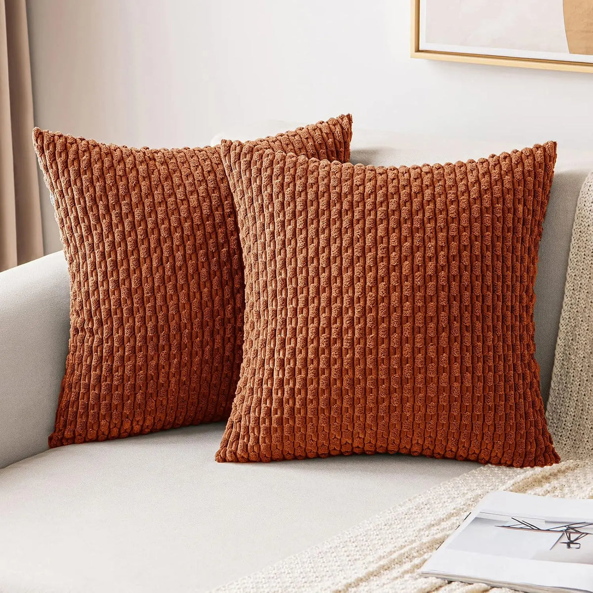 Corduroy Pillow Cover Ribbed Texture Decorative Throw Cushion Case Bohemian Striped Design for Couch Sofa Bed Chair Living Room Bedroom