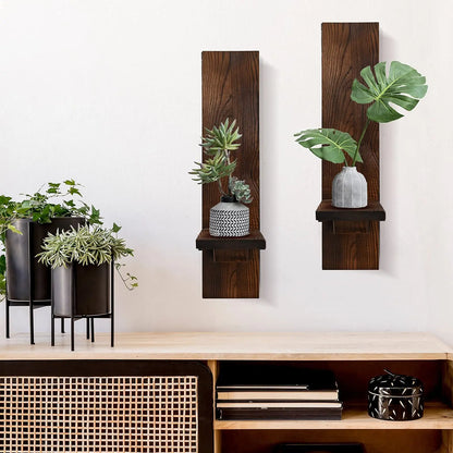 Handcrafted Wooden Sconce Pair for Ambient Candlelight Display – 15-Inch Vertical Mount for Living Rooms, Bedrooms, Patios & Entryways