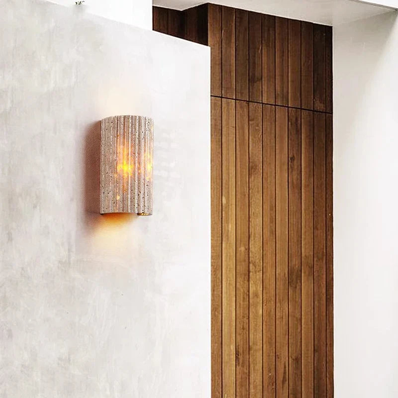 Travertine Sconce Fixture 6.5 Inch Bidirectional Illumination Indoor Outdoor Corridor Entry Facade Architectural Hardscape Garden Terrace Co
