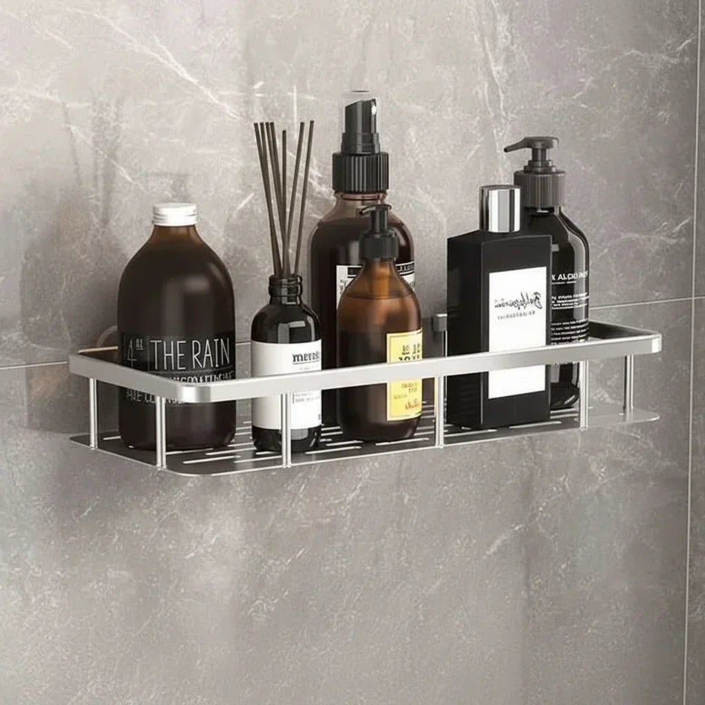 Wall Mount Adhesive Shower Caddy Corner Organizer – No-Drill Waterproof Storage Rack for Bathroom, Toilet & Sink – ABS & Steel in Black or S