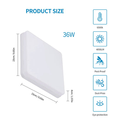 Square LED Flush Mount Light 48W 5400LM Cool White for Bathroom Kitchen Hallway Moisture-Resistant Overhead Fixture Low Profile Modern Home