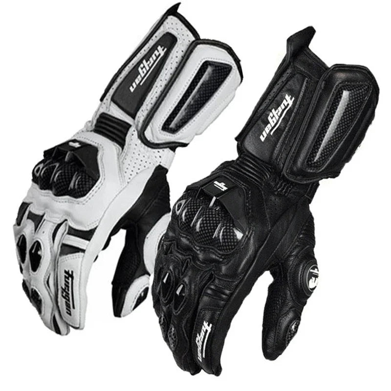 Guantes para motociclistas, guantes de cuero para motocicleta con nudillos de fibra de carbono, guantes de conducción impermeables con pantalla táctil