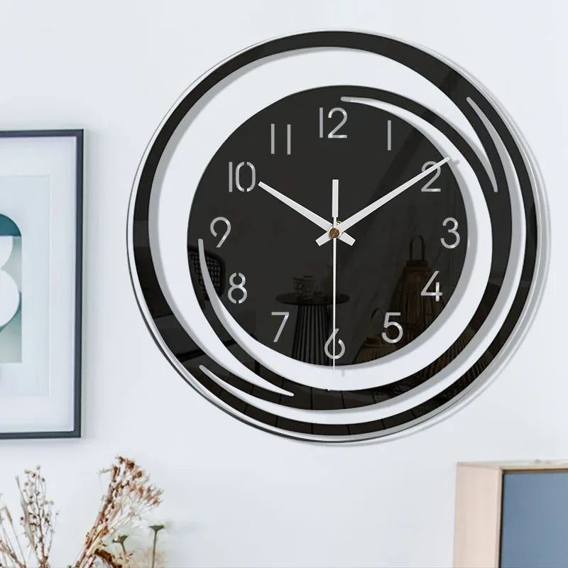 Black Acrylic Wall Clock Modern Geometric Silent Non-Ticking Scandinavian Home Decor for Living Room Bedroom Office