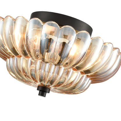 Amber Glass Flush Mount Ceiling Light Vintage Semi-Flush Fixture for Kitchen Bedroom Living Room Dining Room E27 12 in Retro Dome Shade