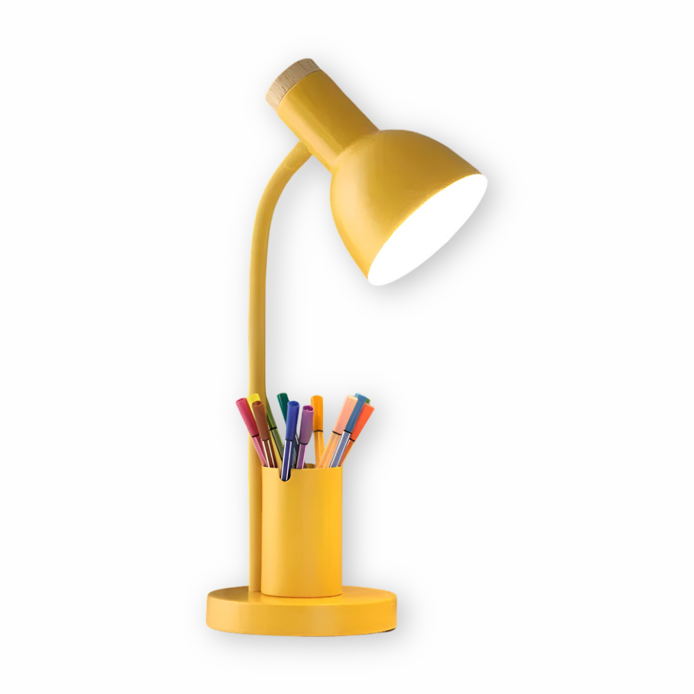 Metal Task Light with Flexible Gooseneck Phone Stand Pen Holder 18-Inch Desk Organization Lamp Iron Base Dorm Bedroom Study Office Desktop W