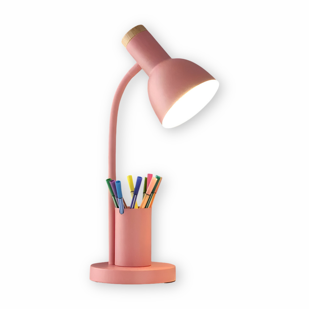 Metal Task Light with Flexible Gooseneck Phone Stand Pen Holder 18-Inch Desk Organization Lamp Iron Base Dorm Bedroom Study Office Desktop W