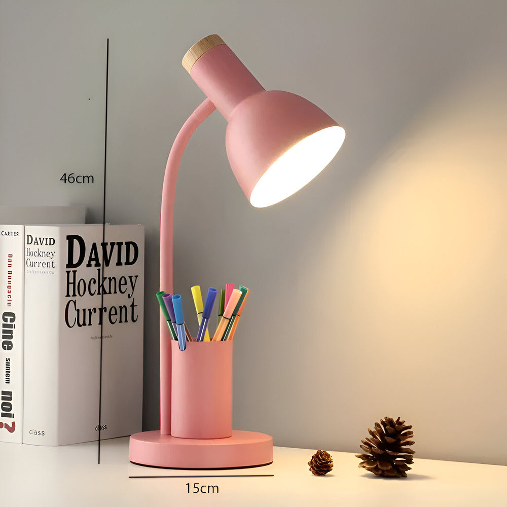 Metal Task Light with Flexible Gooseneck Phone Stand Pen Holder 18-Inch Desk Organization Lamp Iron Base Dorm Bedroom Study Office Desktop W