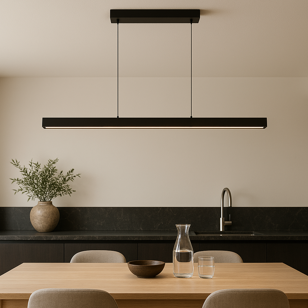Linear LED Ceiling Fixture Wood & Iron Finish 47 in for Dining Table Kitchen Island Home Office Adjustable Hanging Lamp Modern Minimalist
