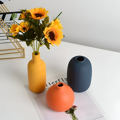 Scandinavian Minimalist 3-Piece Ceramic Vase Set – Elegant Matte Finish
