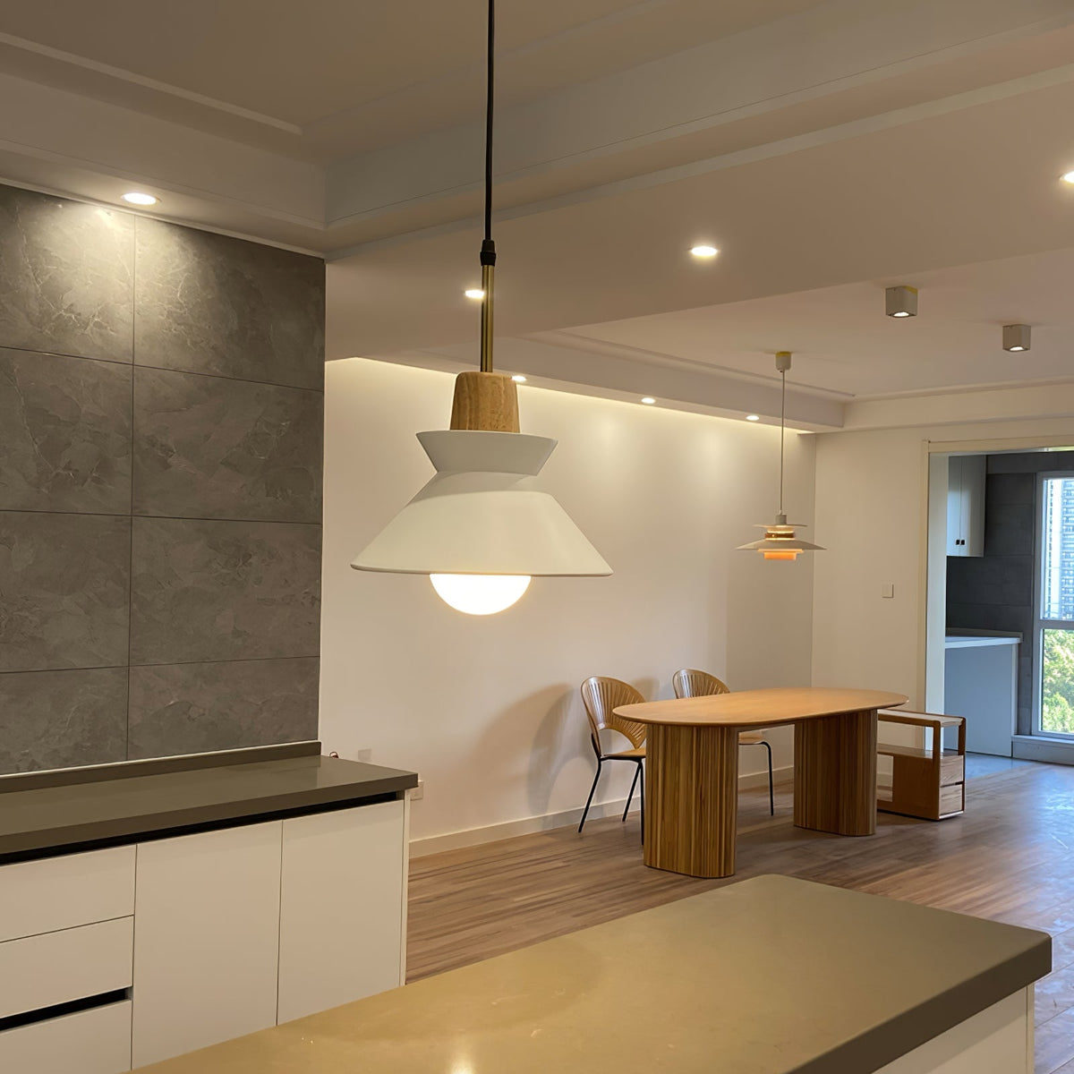 Resin Wood Hanging Light 9 in for Kitchen Island Dining Table Adjustable Ceiling Fixture E26 LED Compatible Scandinavian Modern