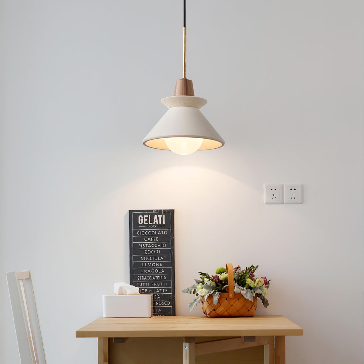 Resin Wood Hanging Light 9 in for Kitchen Island Dining Table Adjustable Ceiling Fixture E26 LED Compatible Scandinavian Modern