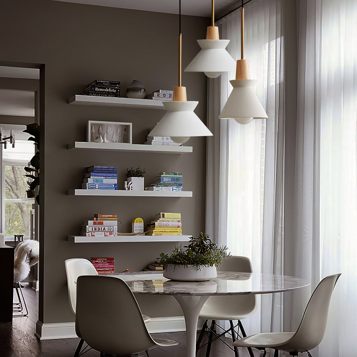 Resin Wood Hanging Light 9 in for Kitchen Island Dining Table Adjustable Ceiling Fixture E26 LED Compatible Scandinavian Modern