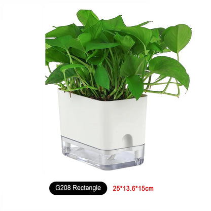Reservoir Planter with Automatic Watering System White Plastic Indoor Herb Container for Kitchen Windowsill Office Desk Hydroponic Houseplan