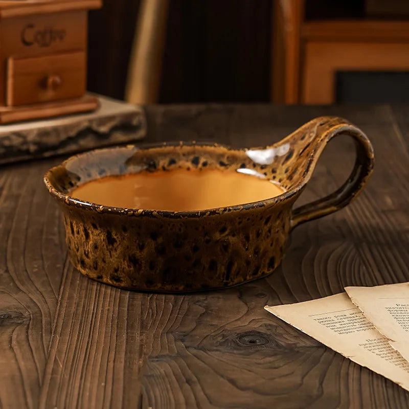 Handled Ceramic Bowl 6 in for Soup Cereal Oatmeal Salad with Grip Kitchen Tableware Stoneware Serving Dish for Breakfast Lunch Dinner