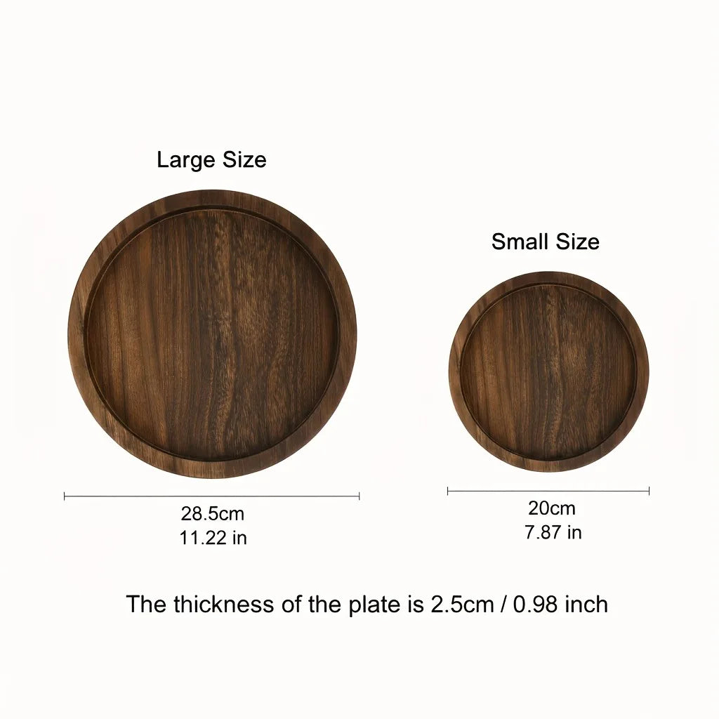 Round Wooden Serving Tray 11 inches Brown Farmhouse Coffee Table Organizer Centerpiece Display for Kitchen Counter Living Room Home Decor