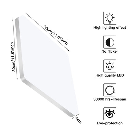 Square LED Flush Mount Light 48W 5400LM Cool White for Bathroom Kitchen Hallway Moisture-Resistant Overhead Fixture Low Profile Modern Home