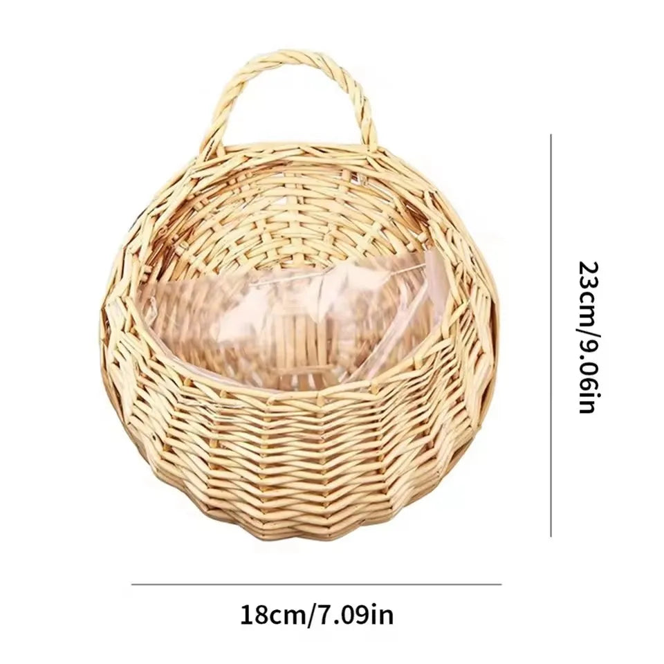 Woven Rattan Wall Basket for Plants Indoor Outdoor Hanging Pot Holder Natural Fiber Planter for Living Room Balcony Patio Garden Decor Boho