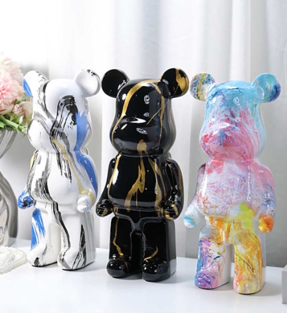 Escultura de oso con grafiti: figura decorativa de resina de alta calidad de 10.6 pulgadas para oficina y sala de estar