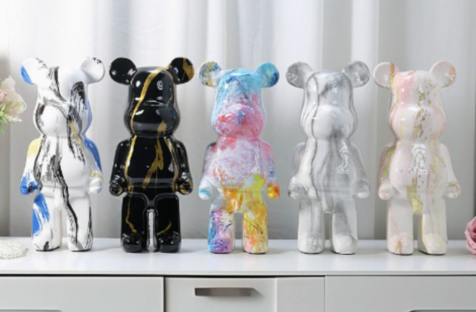 Escultura de oso con grafiti: figura decorativa de resina de alta calidad de 10.6 pulgadas para oficina y sala de estar