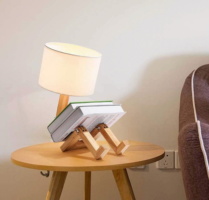Wooden Desk Lamp with Storage Shelf 17 in Adjustable Reading Light for Nightstand Office Bedroom White Natural Wood Finish E27