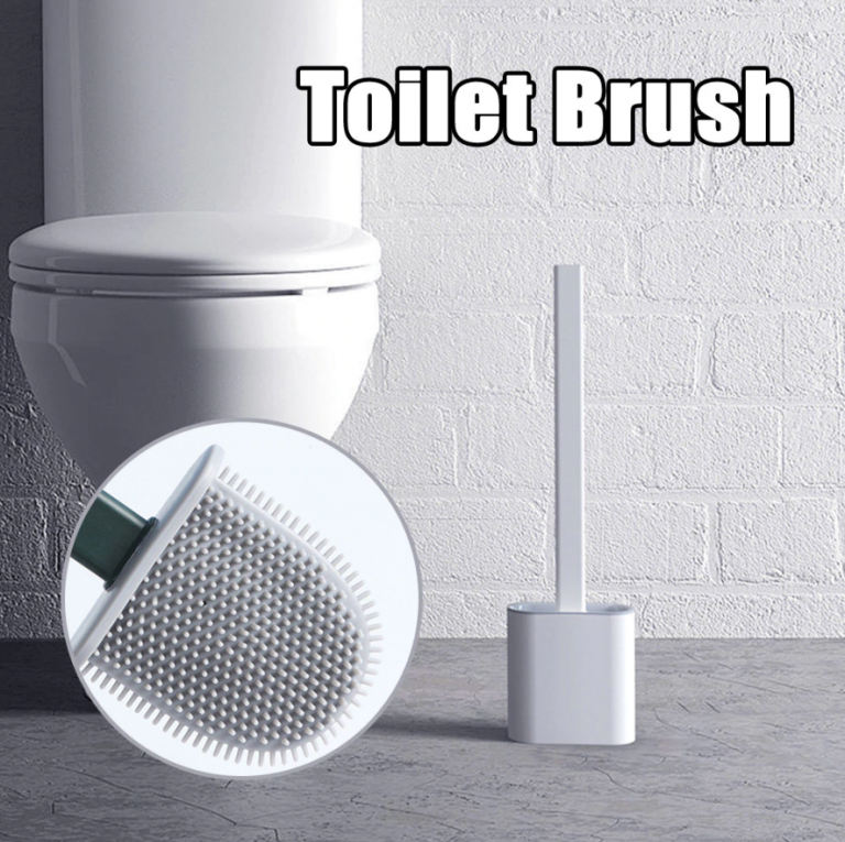 Bathroom Toilet Brush with Holder Silicone Bristles Antibacterial Floor Standing Wall Mount Non-Slip for Toilet Bowl