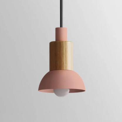 Wooden Pendant Light with Colorful Shade Scandinavian Modern Ceiling Fixture for Kitchen Dining Room Bedroom E26 Hardwired