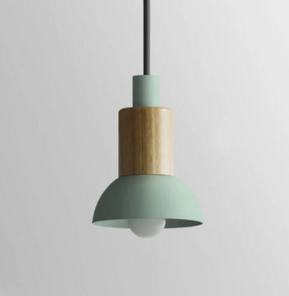 Wooden Pendant Light with Colorful Shade Scandinavian Modern Ceiling Fixture for Kitchen Dining Room Bedroom E26 Hardwired