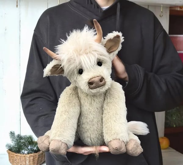 Handcrafted Scottish Highland Cattle Stuffed Animal with Flower Crown for Kids & Collectors