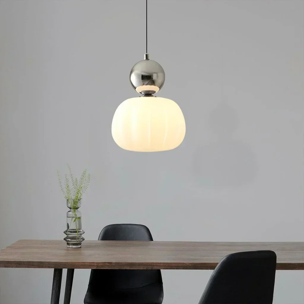 Spherical Hanging Light Fixture 6.3 Inch Beige PMMA Shade for Kitchen Island Dining Room Overhead Accent Modern Globe Ceiling Lamp Metal Fra