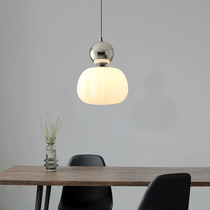 Spherical Hanging Light Fixture 6.3 Inch Beige PMMA Shade for Kitchen Island Dining Room Overhead Accent Modern Globe Ceiling Lamp Metal Fra