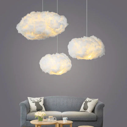 Fluffy Cloud Hanging Lamp 16-Inch White Cotton Overhead Light for Kids Room Nursery Bedroom Soft Warm Glow LED Ceiling Fixture