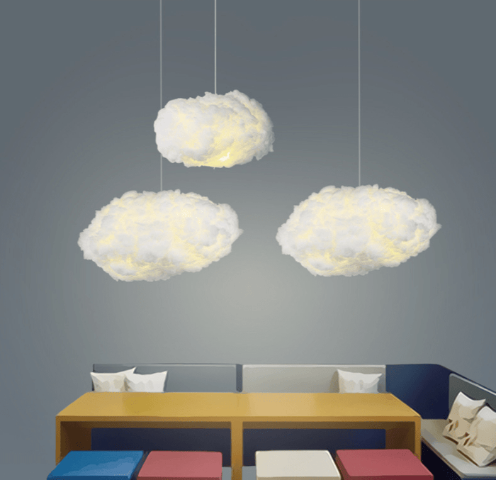 Cotton Cloud Hanging Pendant Light for Bedroom & Nursery | Soft White Glow Ceiling Fixture | Modern Fluffy Kids Room Decor | Winter Sky