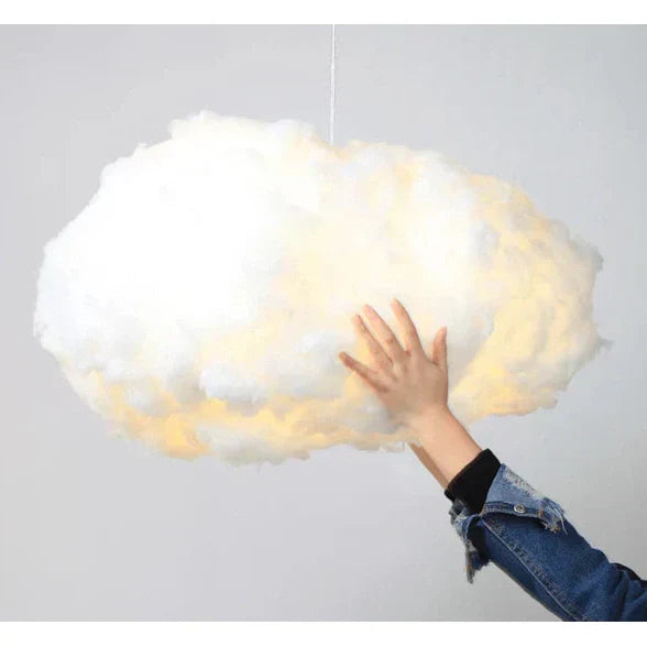 Fluffy Cloud Hanging Lamp 16-Inch White Cotton Overhead Light for Kids Room Nursery Bedroom Soft Warm Glow LED Ceiling Fixture