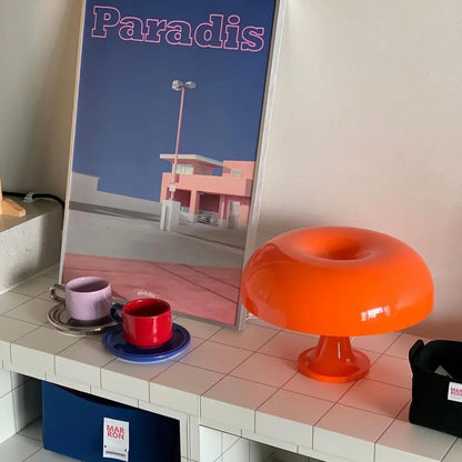 Mushroom Nightstand Light 11 Inches Tall Orange Accent Lamp for Bedroom Desk Bedside Reading Modern Retro Dome Shape Soft Glow Small Space L