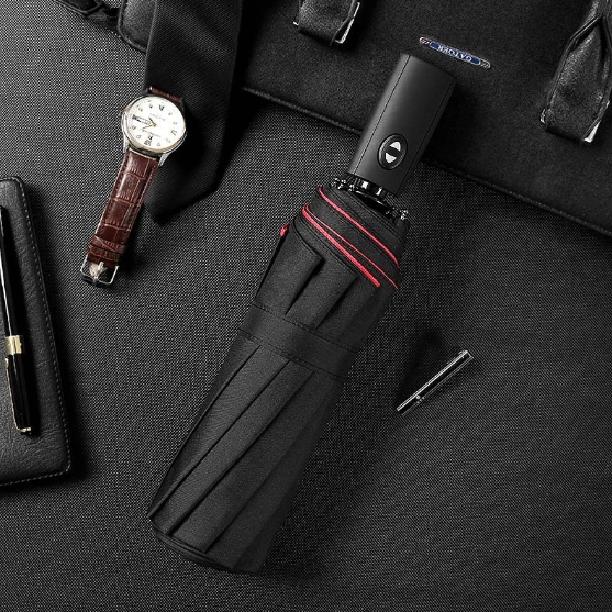 Reverse-Close Inverted Umbrella with Auto-Open Button – Wind-Resistant Double-Layer Canopy for Storm Protection – Hands-Free C-Handle