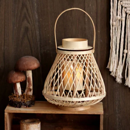 Battery-Operated Woven Lantern with LED Flameless Candle for Patio Gardens Tabletop Hanging Decor Cordless Indoor Outdoor Accent Light