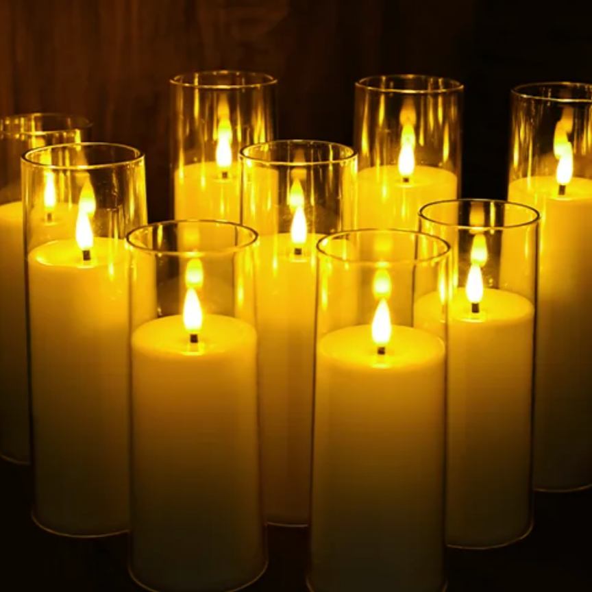 Battery-Operated LED Pillar Candles with Remote Control and Timer - 9-Piece Decorative Light Set for Living Room, Bedroom, and Dining Table