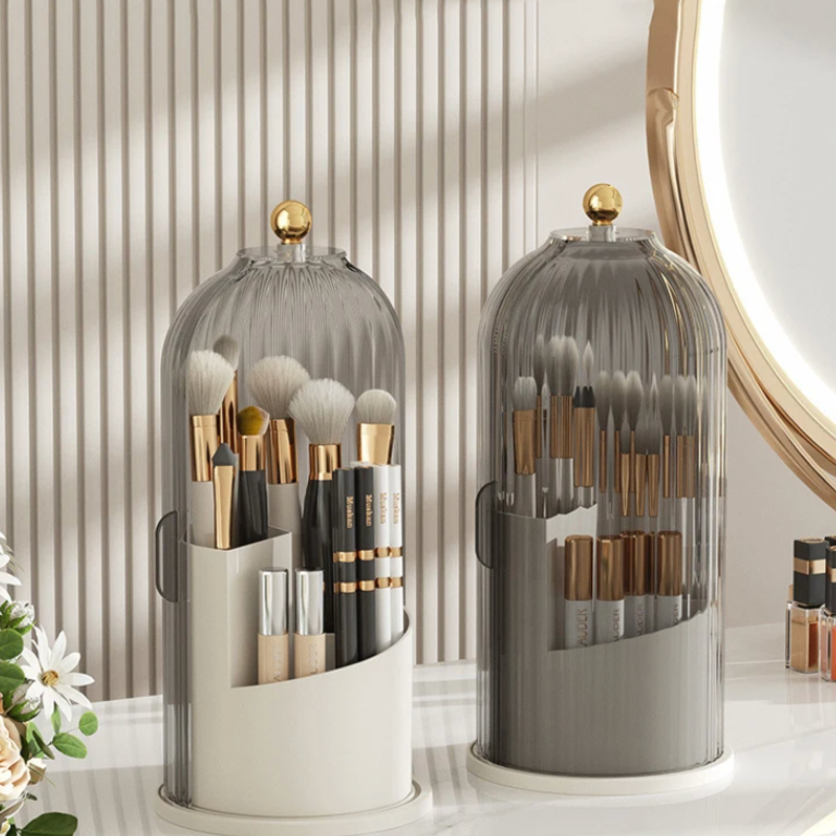 Clear Acrylic Spinning Makeup Organizer 11 Inch Tower Beauty Product Storage Rack Countertop Cosmetics Holder Bathroom Vanity Caddy Lipstick