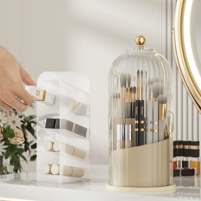 Clear Acrylic Spinning Makeup Organizer 11 Inch Tower Beauty Product Storage Rack Countertop Cosmetics Holder Bathroom Vanity Caddy Lipstick
