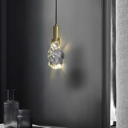 Hanging Fixture with Polished Copper & Faceted Glass Shade for Dining Room, Kitchen Island, Entryway