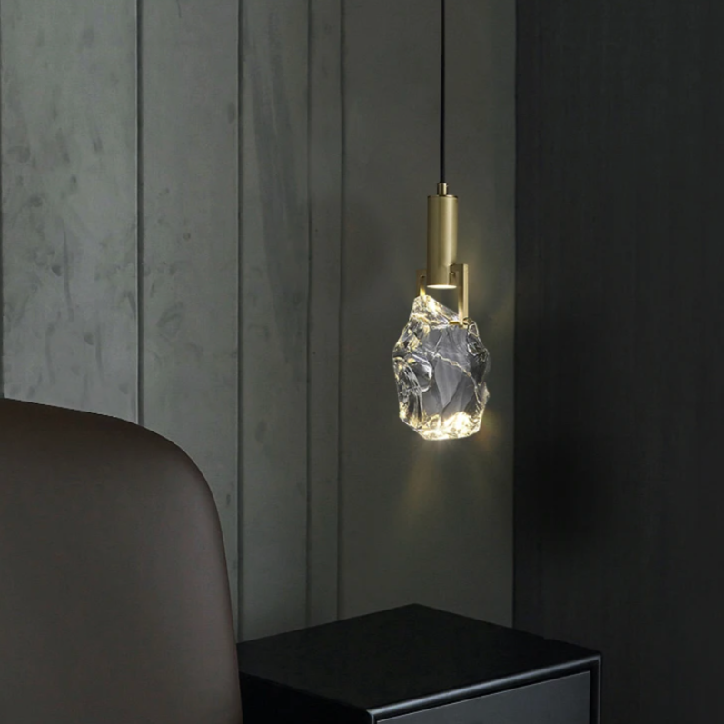 Hanging Fixture with Polished Copper & Faceted Glass Shade for Dining Room, Kitchen Island, Entryway