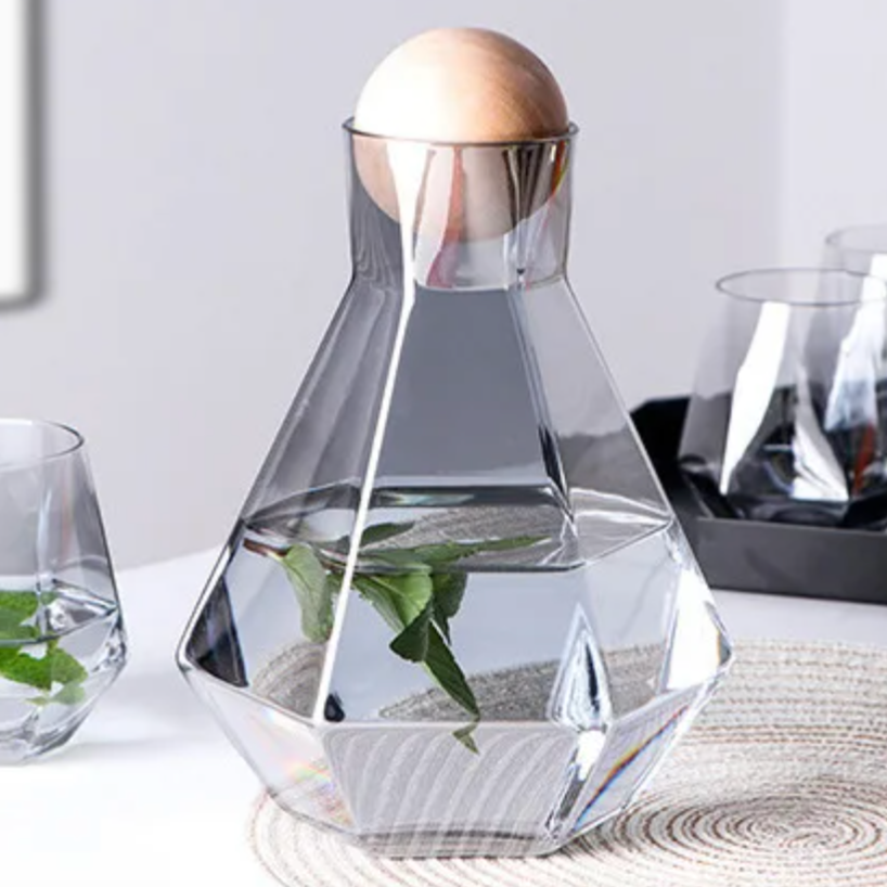 Crystal-Clear Beverage Pitcher & Tumbler Set with Geometric Faceted Design for Home Bar, Kitchen & Dining Room Entertaining