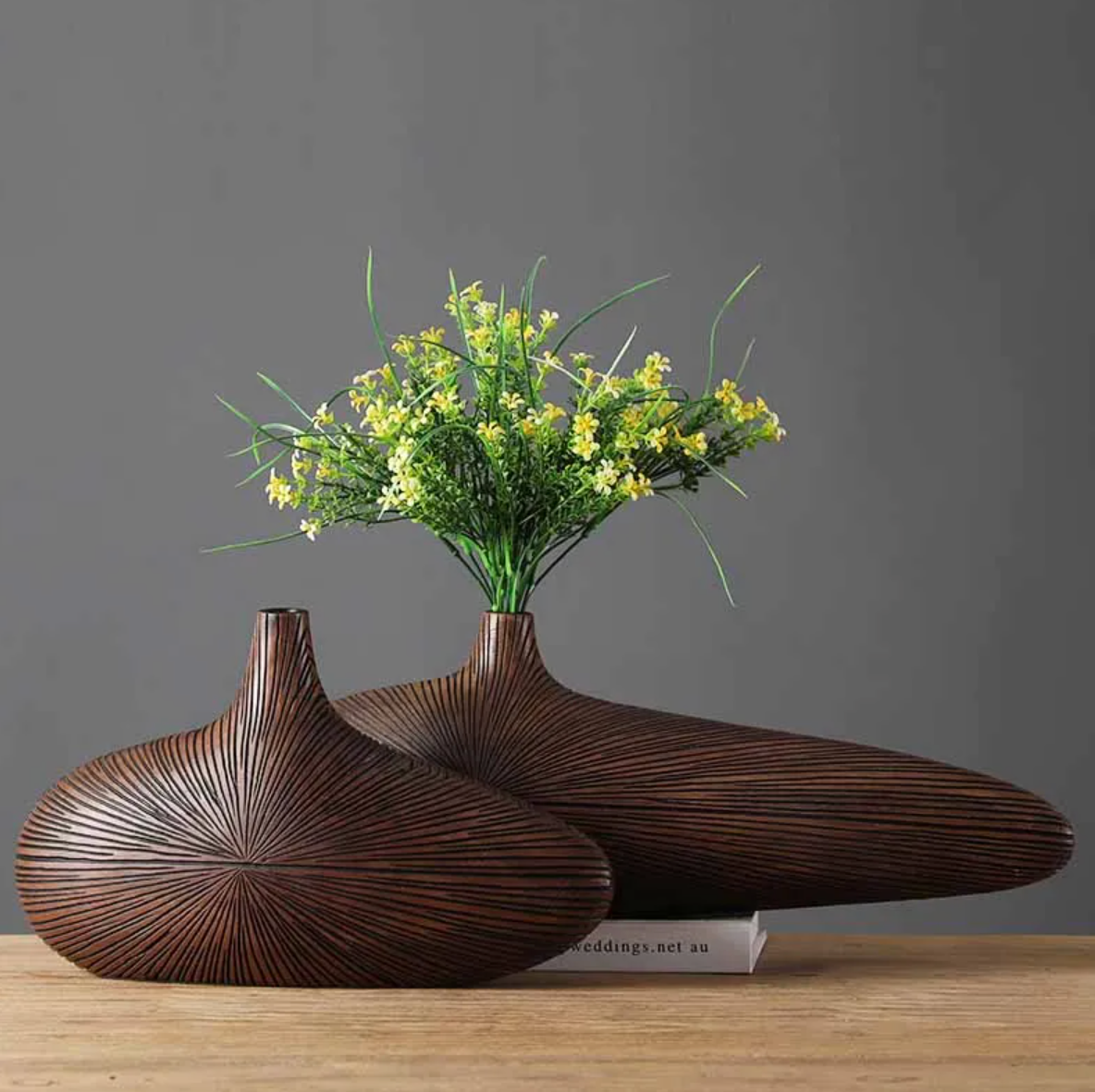 Sculptural Faux-Wood Vase for Floral Displays & Statement Décor, Medium 14 in & Large 20 in, Textured Organic Design for Living Room, Bedroo