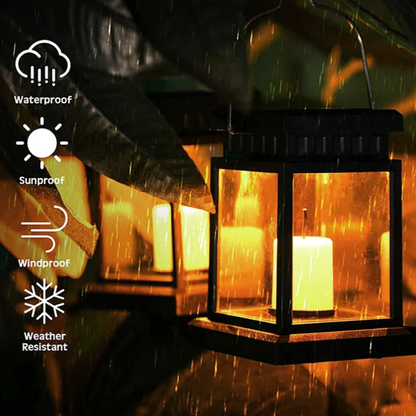 Solar Hanging Candle Lantern Waterproof Outdoor LED Garden Light for Patio Yard Pathway Deck Weatherproof Dusk to Dawn Sensor Black 5 Inch