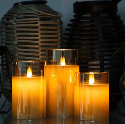 Battery-Operated LED Pillar Candles with Remote Timer Set of 3 Ivory Polypropylene 4-6 Inch Realistic Flicker Indoor Decor for Dining Room B