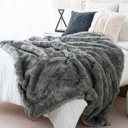 Plush Faux Fur Throw Blanket 80x60 Inches Luxe Textured Oversized Accent for Couch Bed Sofa Chair Living Room Bedroom Decor Soft Warm Machin